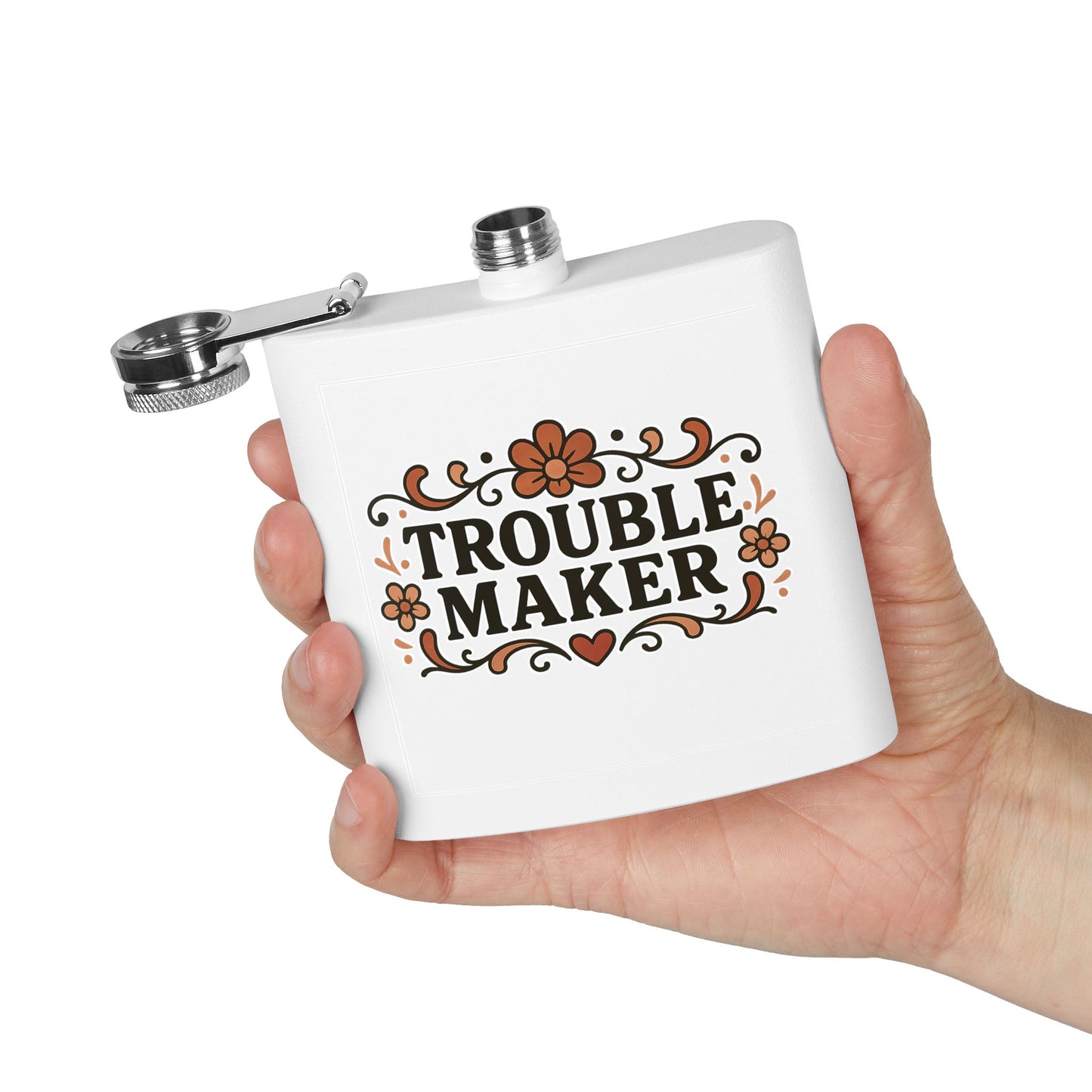 Trouble Maker Stainless Steel Flask – 6oz Floral Hip Flask