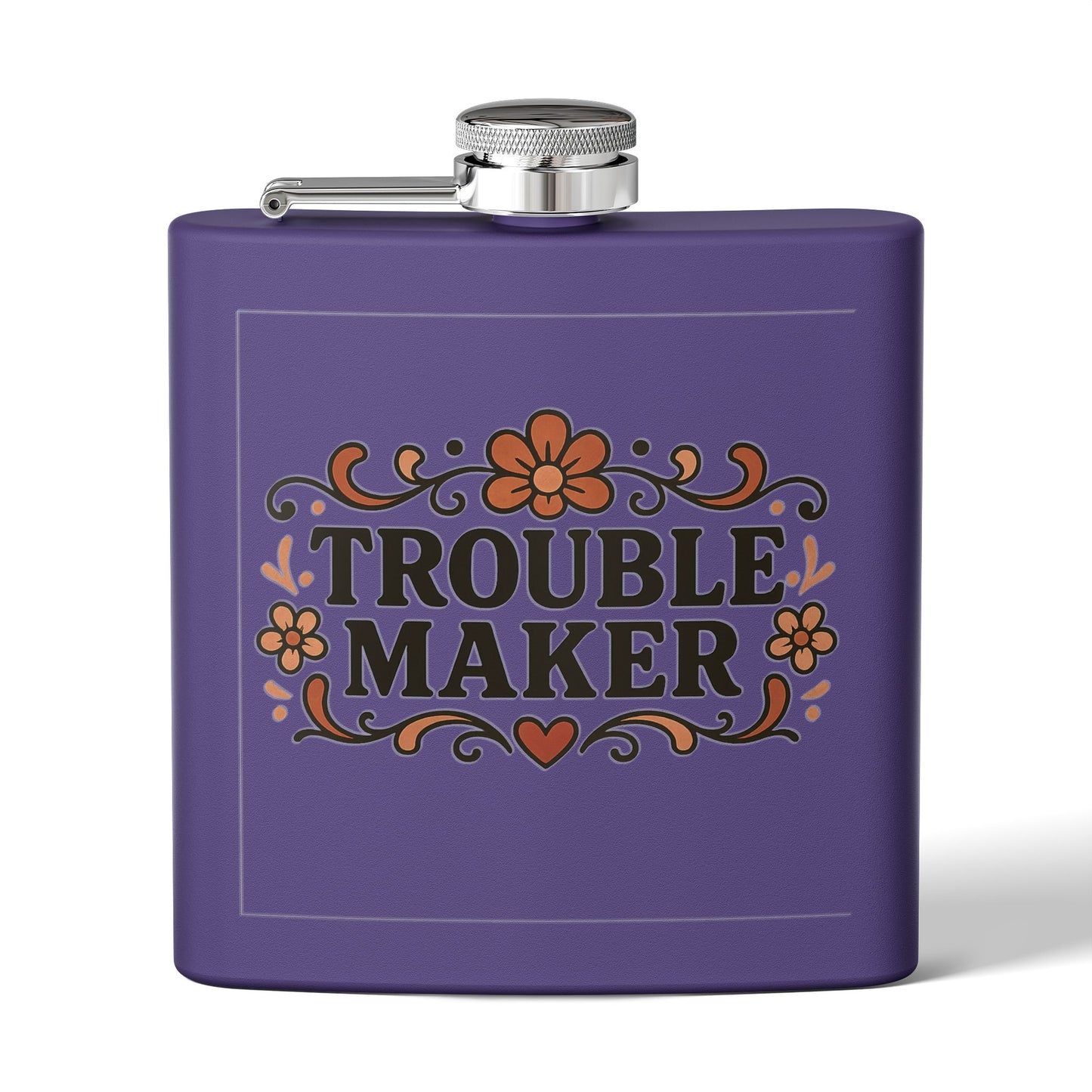 Trouble Maker Stainless Steel Flask – 6oz Floral Hip Flask