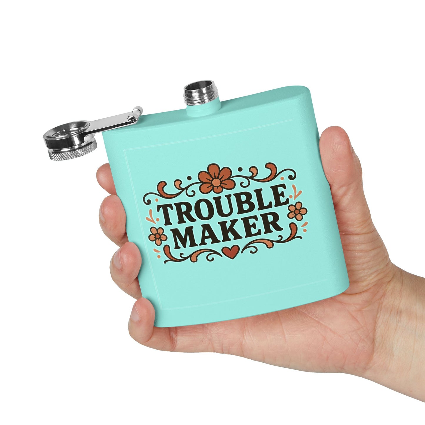 Trouble Maker Stainless Steel Flask – 6oz Floral Hip Flask
