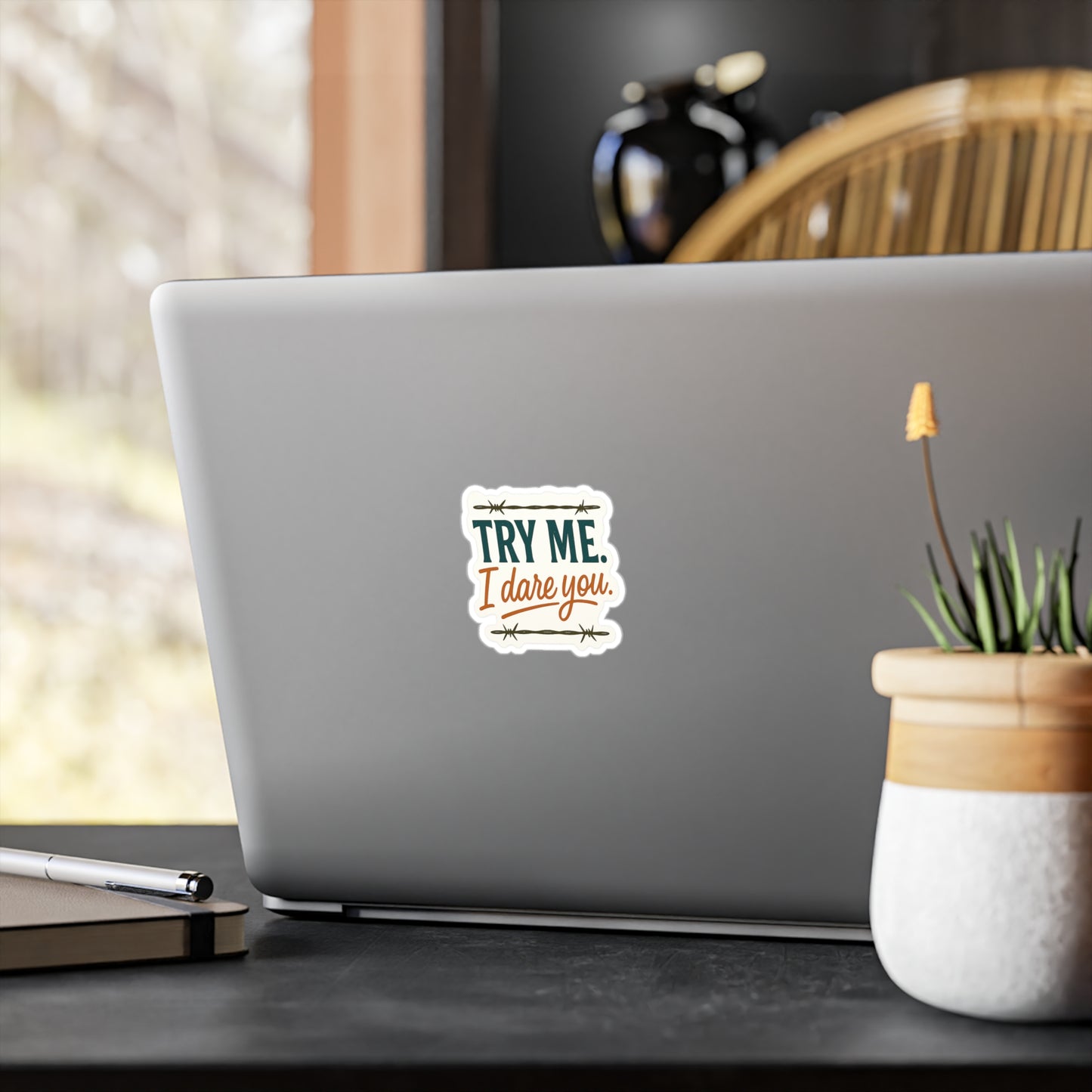 Defiance Dare: Bold Graphic Design, Provocative Typography Sticker- Inspired, Sassy Sticker Decals -